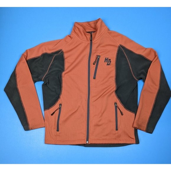 Harley-Davidson Other - Harley Davidson Mens Fleece Jacket Orange Gray Full Zip Up Pockets Size Large